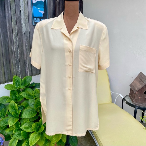 VTG Jones New York Short Sleeved Button Up Blouse Oversized/Relaxed Yellow 10 - Picture 13 of 13